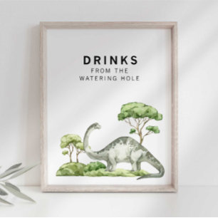 Akvarell Jurassic Dinosaur Drink Skylt