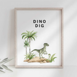 Akvarell Jurassic Dinosaurie Dino-utgrävningsskylt Poster