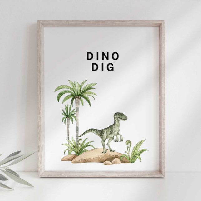 Akvarell Jurassic Dinosaurie Dino-utgrävningsskylt Poster (Skapare uppladdad)