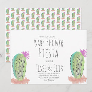 Akvarell Kactus Växter Handmålade Baby Shower Inbjudningar