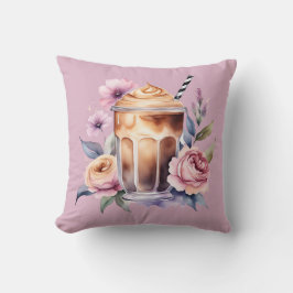 Akvarell Kaffe Blommor Kudde
