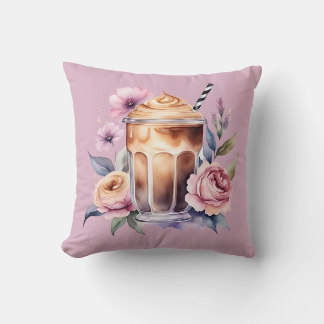 Akvarell Kaffe Blommor Kudde (Framsida)