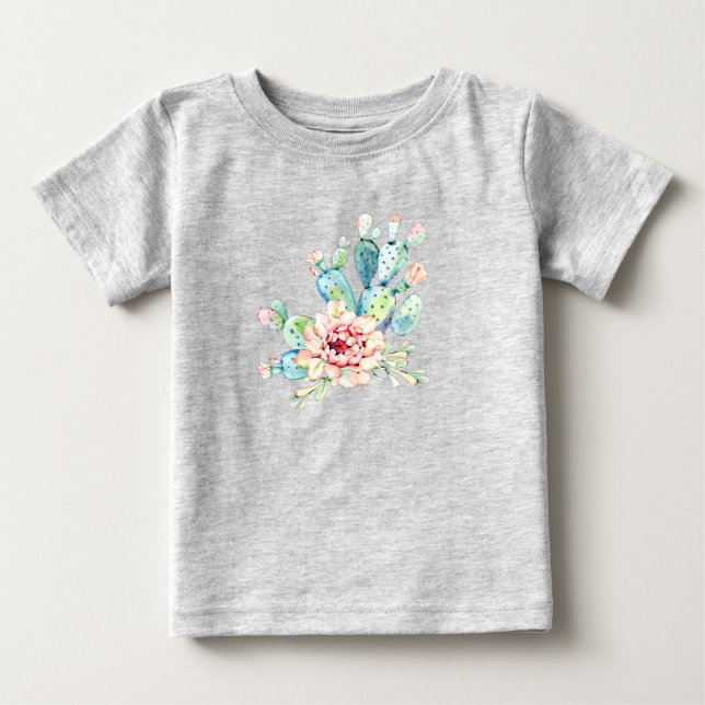 Akvarell Kaktus Blommar T Shirt (Framsida)
