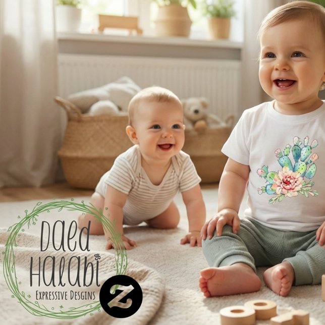 Akvarell Kaktus Blommar T Shirt (Watercolor Cacti Bloom Baby T-Shirt)