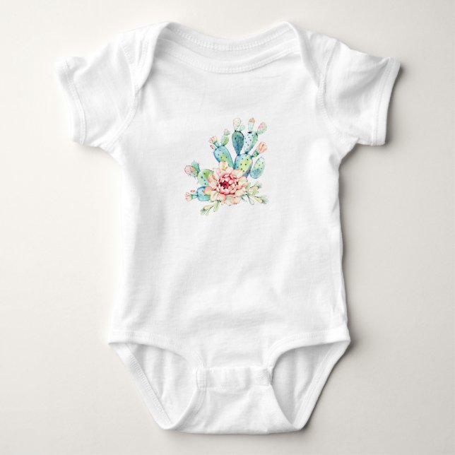 Akvarell Kaktus Blommar T Shirt (Framsida)
