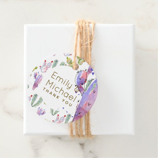 Akvarell Kaktus Fiesta Tack Namngiven Gåva Gåvor Etiketter (På plats)