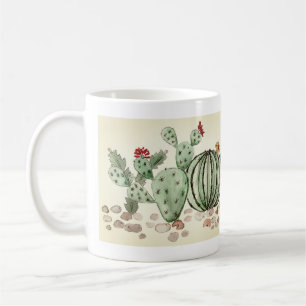 akvarell, kaktus kaffemugg