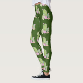 Akvarell Kaktus Kruka Växt Mönster Leggings