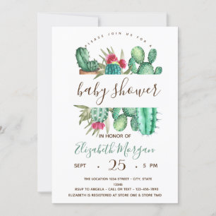 Akvarell Kaktus Prickar Baby Shower Inbjudningar