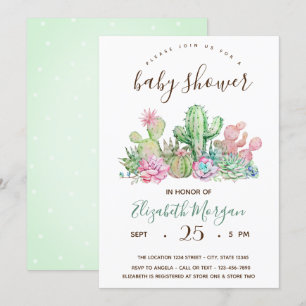 Akvarell Kaktus Prickar Baby Shower Inbjudningar