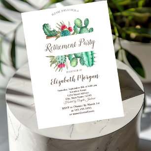 Akvarell Kaktus Prickar Pensionering Inbjudningar