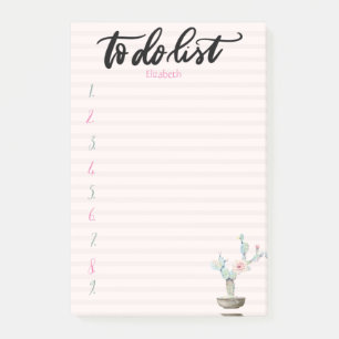 Akvarell Kaktus Rosa Randig Att Göra-Lista Post-it Block