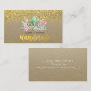 Akvarell Kaktus, Sukkulent Guld Glitter Visitkort