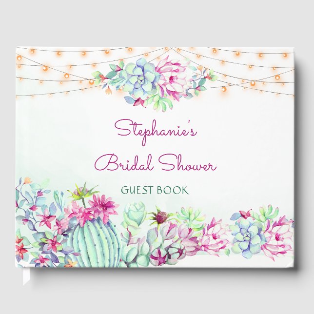 Akvarell Kaktus Sukkulenter Ljus Bröllopsfest Gästböcker (Framsida)