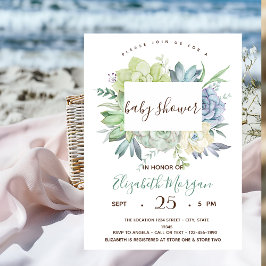 Akvarell Kaktus Sukkulenter Prickar Baby Shower Inbjudningar