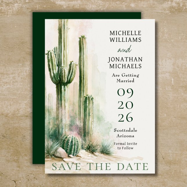 Akvarell Kaktus Sydvästliga Ökenbröllop  Spara Datumet (Watercolor Cactus Southwestern Desert Wedding Save The Date)