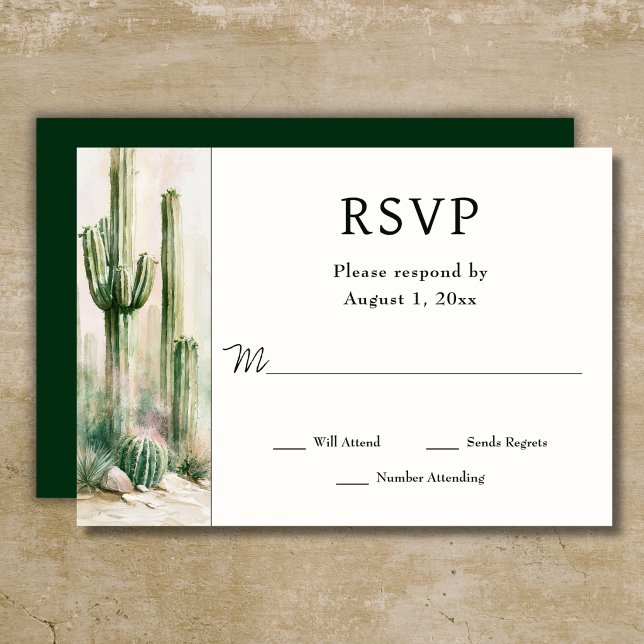 Akvarell Kaktus Sydvästra Öken Bröllop OSA Kort (Watercolor Cactus Southwestern Desert Wedding RSVP Card)
