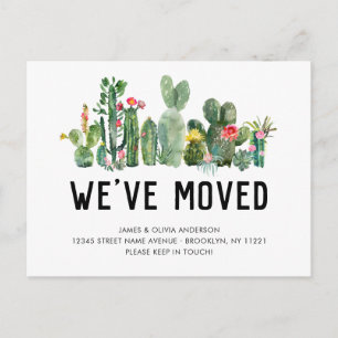 Akvarell Kaktus Vi Har Bytt Ny Hemadress Mysig Fly Meddelande Vykort