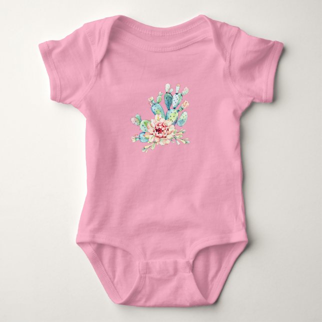 Akvarell Kaktusar Blommar T Shirt (Framsida)