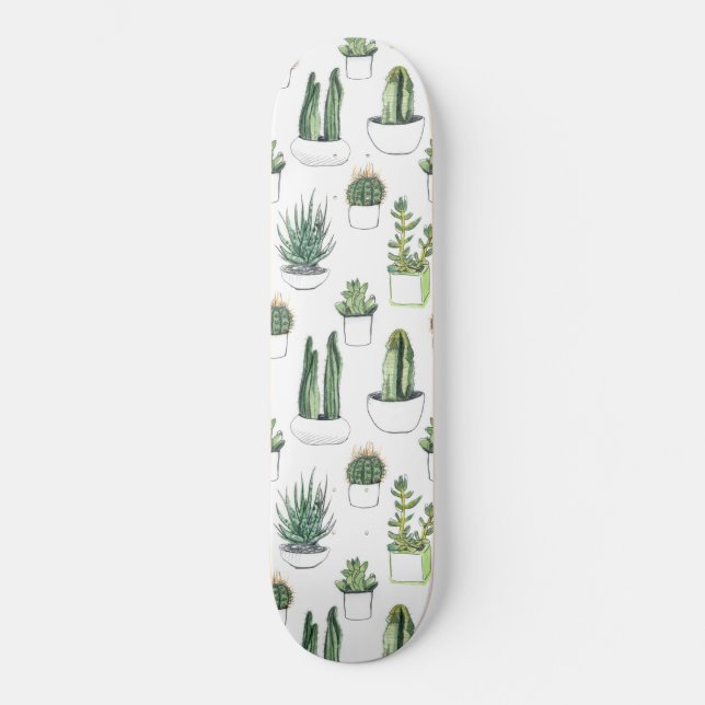 Akvarell Kaktusar & Sukkulenter Mini Skateboard Bräda 18,5 Cm (Framsida)
