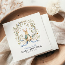 Akvarell Kanin Blommig Krans Band Baby Shower