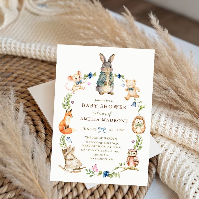 Akvarell Kanin Kanin Vänner Krans Baby Shower Inbjudningar (Skapare uppladdad)