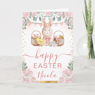 Akvarell Kanin och Blommor Glad Påsk Kort