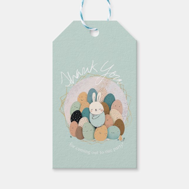 Akvarell Kanin Påsk Tack Baby Shower Boh Presentetikett (Framsidan)