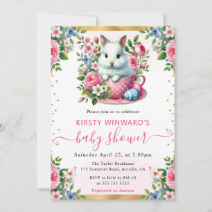 Akvarell Kanin Vårblommor Baby Shower Inbjudningar