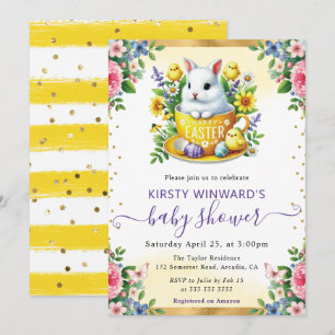 Akvarell Kanin Vårblommor Baby Shower Inbjudningar