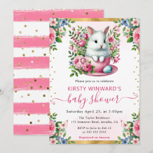 Akvarell Kanin Vårblommor Baby Shower Inbjudningar