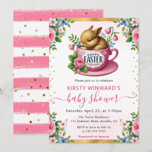 Akvarell Kanin Vårblommor Baby Shower Inbjudningar
