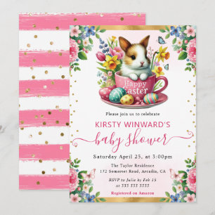 Akvarell Kanin Vårblommor Baby Shower Inbjudningar