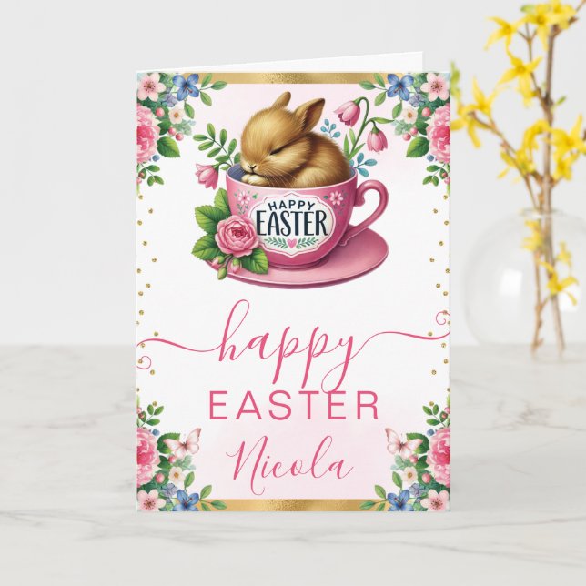 Akvarell Kanin Vårblommor Glad Påsk Kort (Gul blomma)