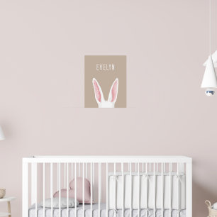 Akvarell Kaninöron På Beige Med Barnets Namn Poster