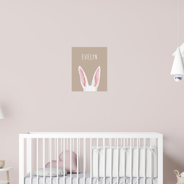 Akvarell Kaninöron På Beige Med Barnets Namn Poster (Barnkammare 2)