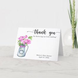 Akvarell kanna med blommor tack baby shower kort