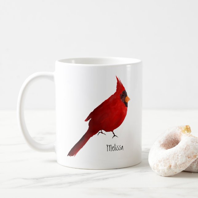 Akvarell kardinal djupt mörkrött mättat anpassat kaffemugg (Med munk)