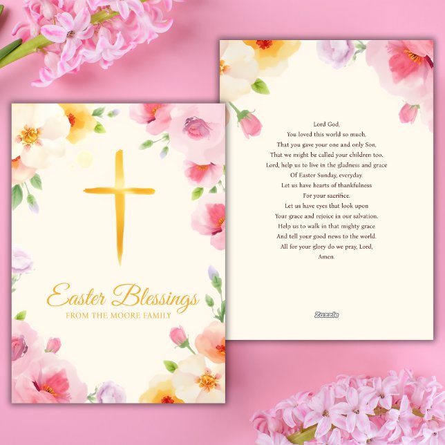 Akvarell Katolsk Kors Påsksegen Bön Julkort (Watercolor Catholic Cross Easter Blessings Prayer Holiday Card)