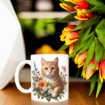 Akvarell Katt & Blommor