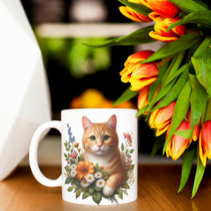 Akvarell Katt & Blommor Kaffemugg
