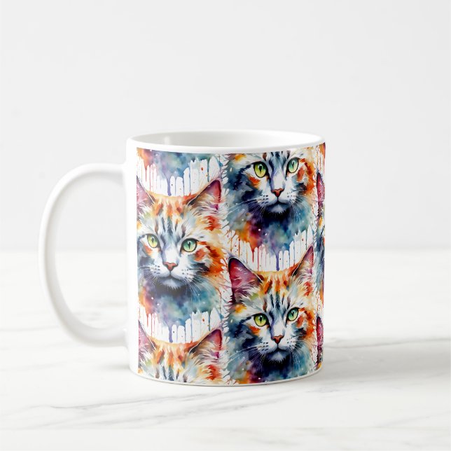 Akvarell Katt Flerfärgad Splash konst Kaffemugg (Vänster)