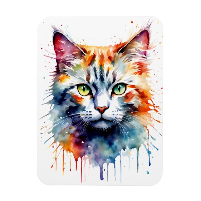 Akvarell Katt Flerfärgad Splash konst Magnet (Vertikal)