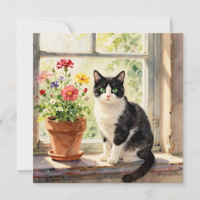 Akvarell Katt och Blomma Temat Blank (Framsida)