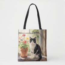 Akvarell Katt och Blommor på Fönsterbrädan