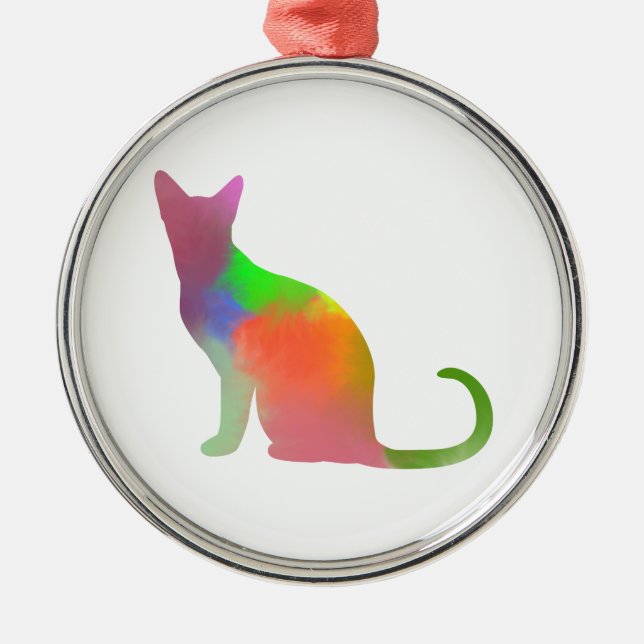 Akvarell Katt Siluett Julgransprydnad Metall (Framsidan)