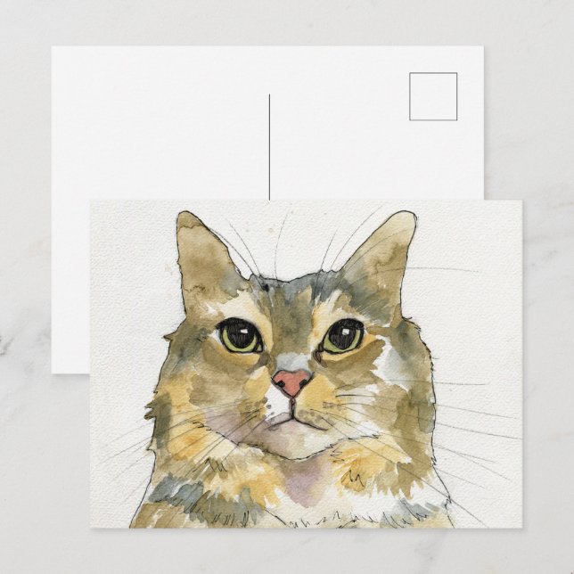 Akvarell Katt Vykort (Fram/baksida)