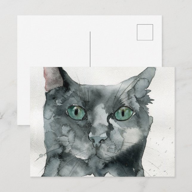 Akvarell Katt Vykort (Fram/baksida)
