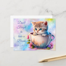 Akvarell Kattunge i tekopp färgrik Katt