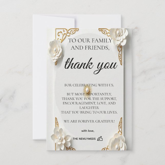 Akvarell klassiskt guld lyx Platt Tack Kort (Framsida)